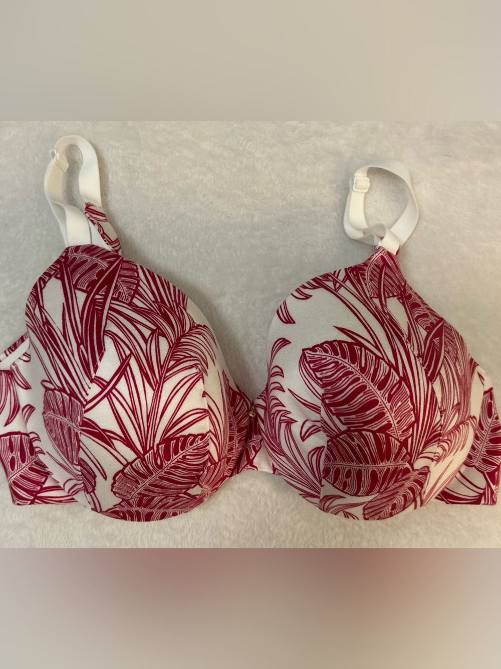 Cacique White Bra with Red Botanical Print